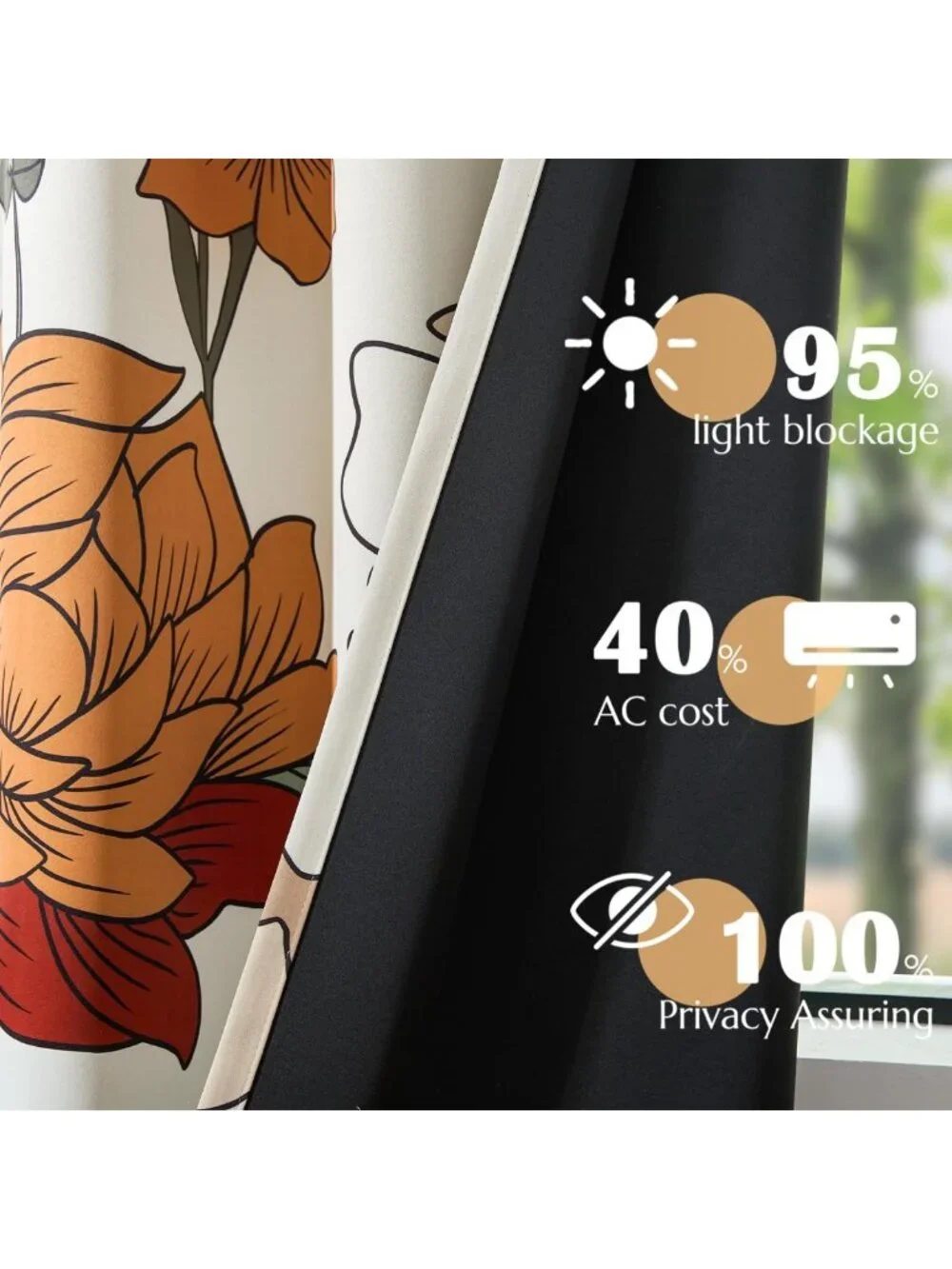 Beige Boho Floral Blackout Curtains - 84 Inch Grommet 2 Panels for Privacy